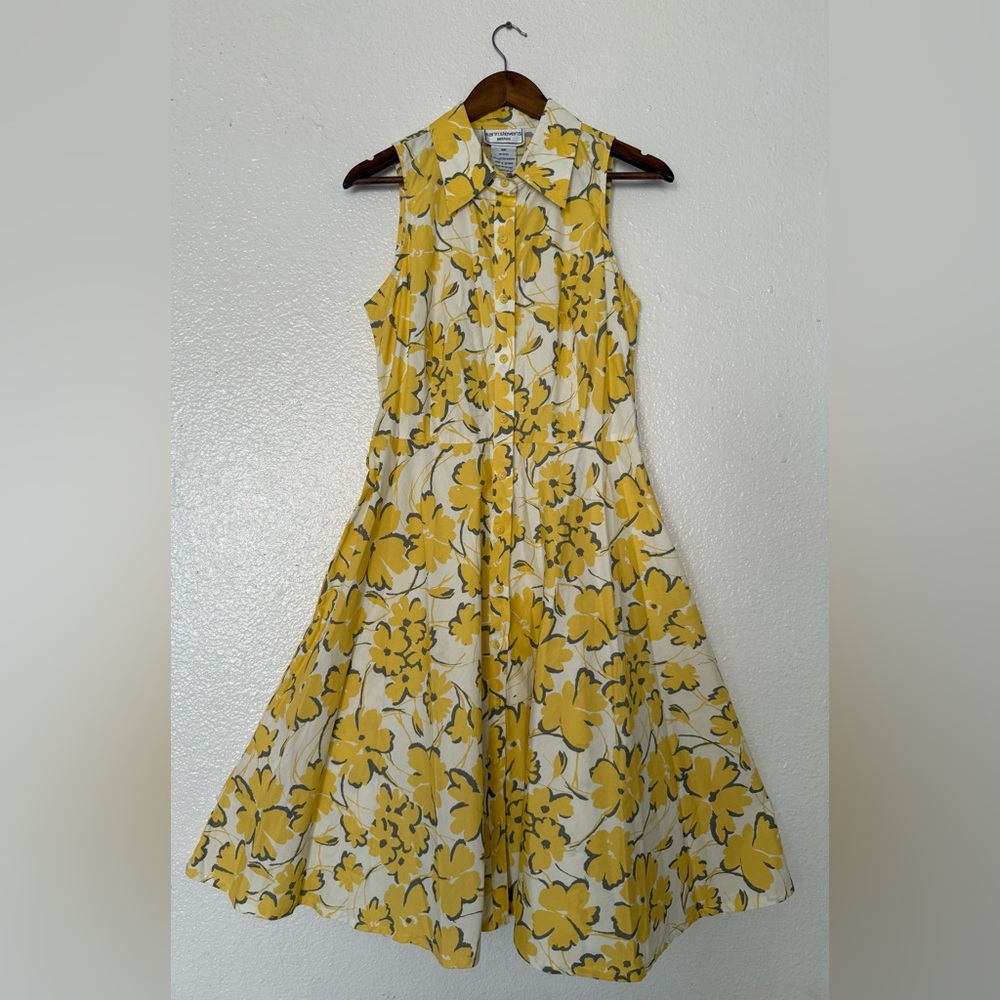 Karin Stevens Yellow Floral size 10P Women’s  Dress Cotton